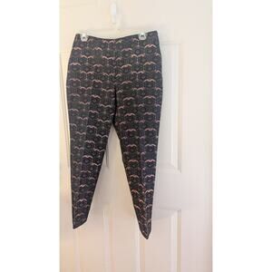 Boden Jacquard Metallic Shiny Rose Gold Blue Side Zip Pants, Size 4P, Artsy